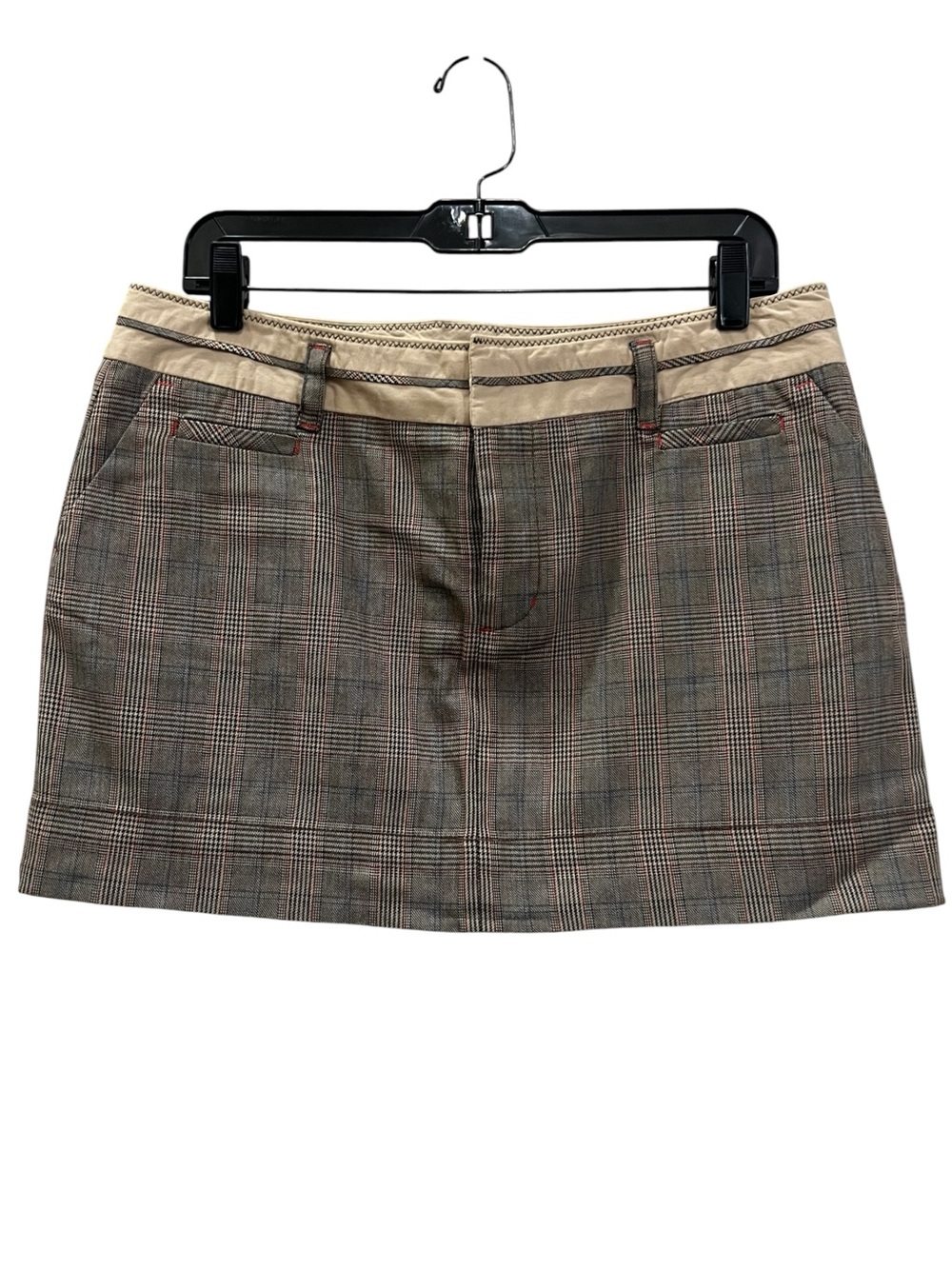 New with Tags Vintage Y2K American Eagle Plaid Mini Skirt Gray/Red Cream Waist